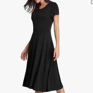 🔴 URBAN COCO Short Sleeve Waisted Slim Fit Midi Dress - Large (Black & Green)